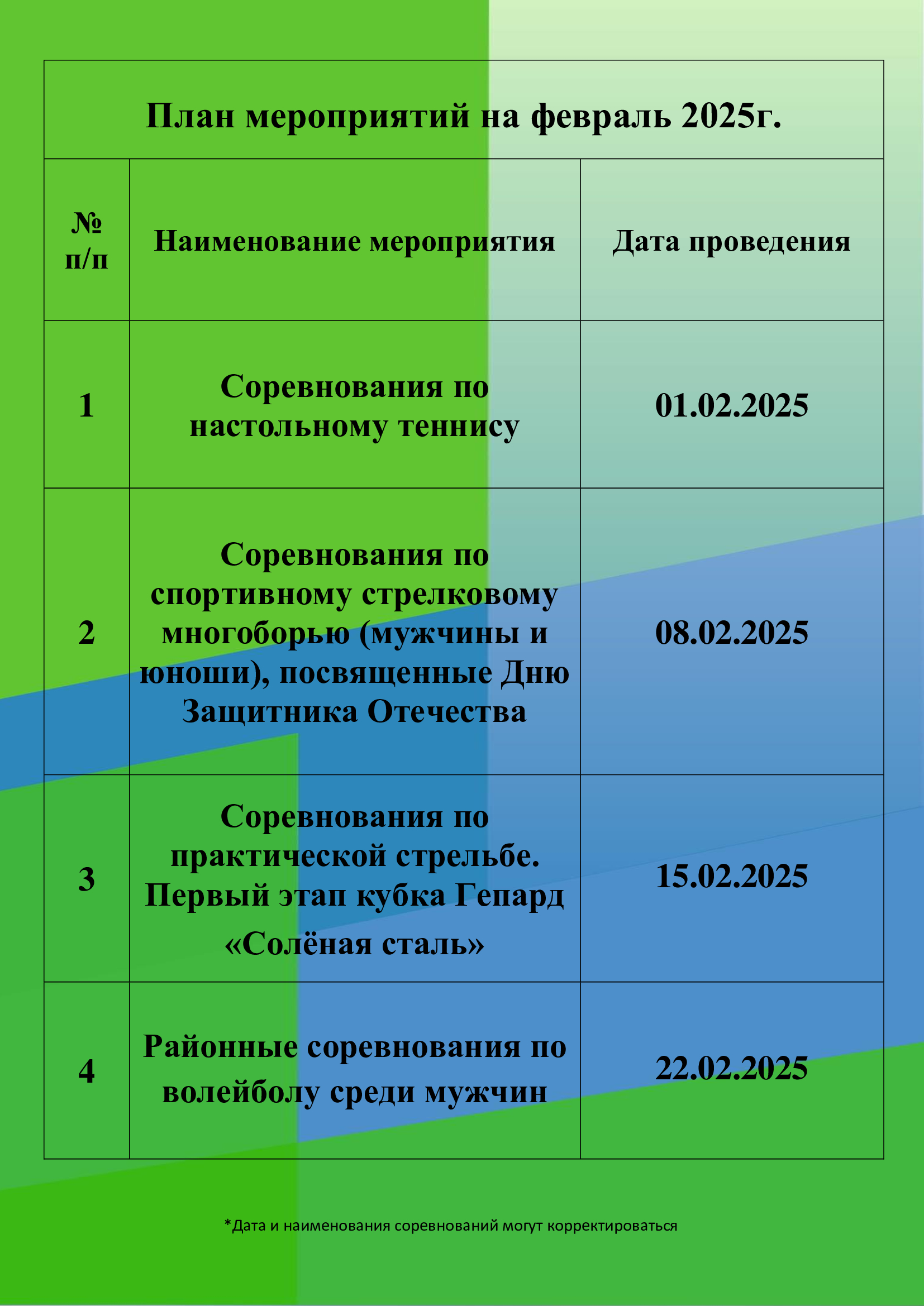Расписание на февраль 2025